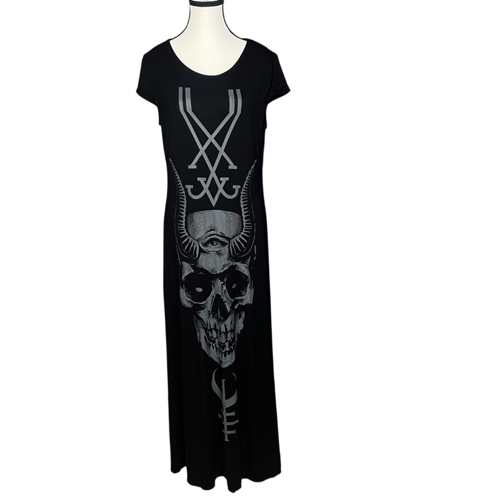 Killstar Women’s Black and Gray Graphic Maxi Dress Size XL